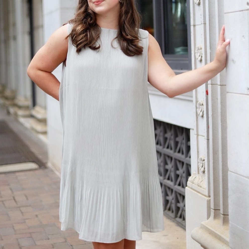 H&M light sage green pleated dress